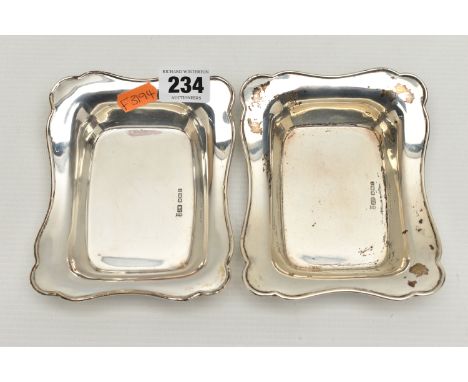 TWO EARLY 20TH CENTURY SILVER BONBON DISHES, each of a rectangular from with wavy edges, hallmarked 'Joseph Rodgers &amp; Son