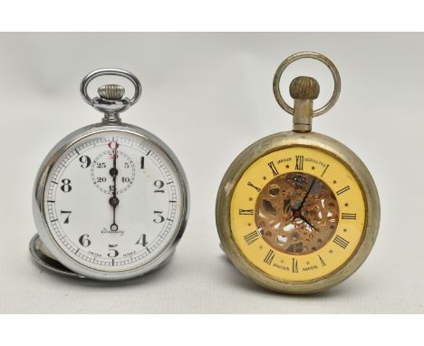 A 'BREITLING' STOP WATCH AND A 'JAEGER LECOULTRE' POCKET WATCH, stop watch with round white dial signed 'Breitling', Arabic n