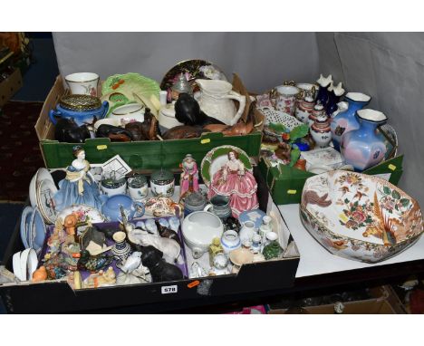 THREE BOXES AND LOOSE CERAMICS, GLASS WARES AND SUNDRY ITEMS, to include a large octagonal Royal Crown Derby Olde Avesbury bo