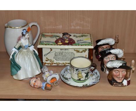 A GROUP OF ROYAL DOULTON CERAMICS, comprising the Three Musketeers small character jugs Athos, Porthos and Artemis, a series 