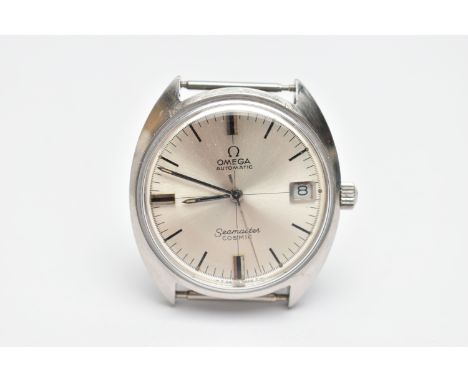 AN OMEGA AUTOMATIC, SEAMASTER COSMIC WATCH HEAD, round silver dial, baton markers, date window at the three o'clock position,