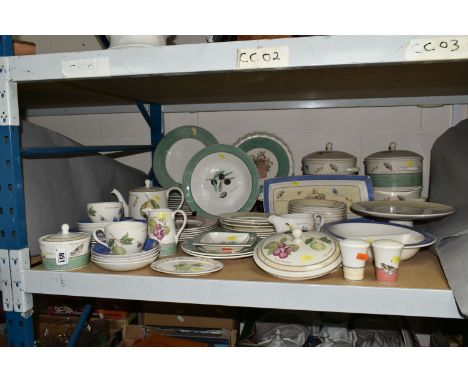 A QUANTITY OF WEDGWOOD 'SARAH'S GARDEN' DINNERWARE, comprising four covered casserole dishes, cake stand (marked as second qu