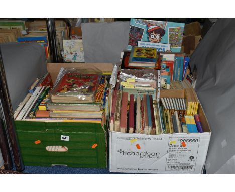 THREE BOXES OF CHILDREN'S BOOKS &amp; MAGAZINES in hardback and paperback format to include vintage Annuals, nine Beatrix Pot