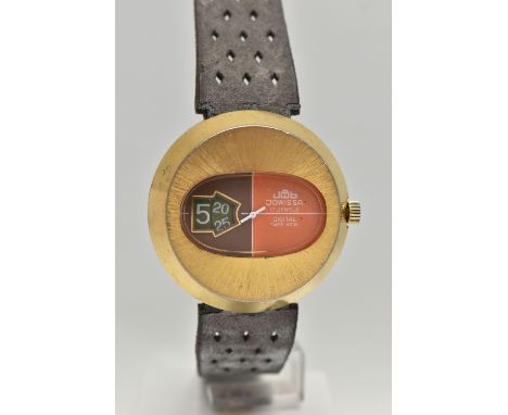 A VINTAGE JOWISSA DIGITAL WRISTWATCH, brown and orange dial with white hands, date  window, the dial is signed 'JOWISSA 17 Je