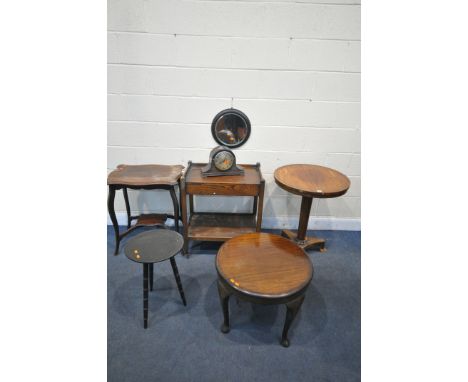 A SELECTION OF OCCASIONAL FURNITURE, to include a Regency rosewood circular tripod table, oak tea trolley, two mahogany occas