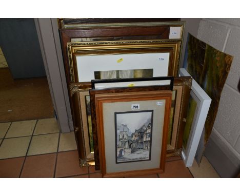 A SMALL QUANTITY OF PAINTINGS AND PRINTS ETC, to include a signed Henry Rushbury print 'South Front of Christ Church' togethe
