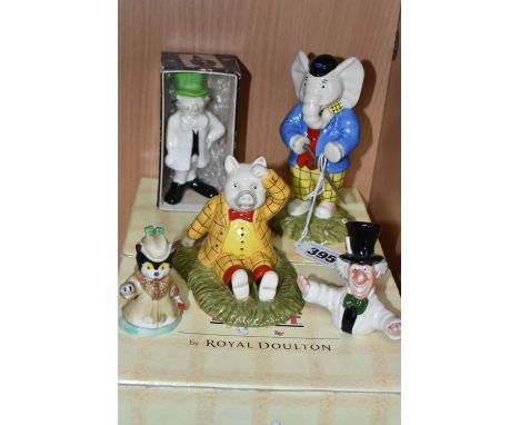 A GROUP OF CERAMIC FIGURES, comprising two boxed Royal Doulton Rupert Bear figures: Pretending to be an Outlaw RB2, and Podgy