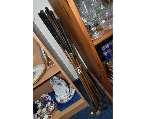 A SET OF NINE HAND FORGED VINTAGE GOLF CLUBS, hickory shafts, maker's names include Fred Collins, W. Hambleton, etc. (9) (Con