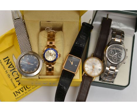 FIVE WRISTWATCHES, the first a Tissot Sideral automatic watch, blue dial with small square hour markers, date window at three