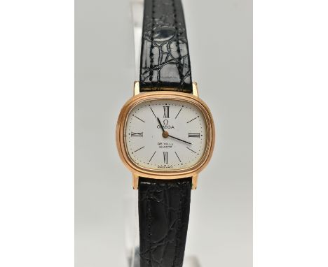 A LADYS 'OMEGA' WRISTWATCH, quartz movement, rounded square dial signed 'Omega De Ville Quartz', Roman numerals, black hands,