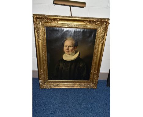 A MID TO LATE 19TH CENTURY PORTRAIT OF A DANISH PRIEST, the half-length portrait depicts a male figure wearing black silk rob