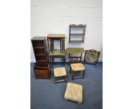 A SELECTION OF OCCASIONAL FURNITURE, to include two nest of tables, two mahogany magazine rack, fire screen, a revolving book