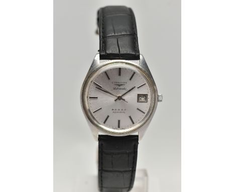 A LONGINES 'ADMIRAL FIVE STAR' WRISTWATCH, silver colour dial with black and silver colour hourly applied markers, black and 