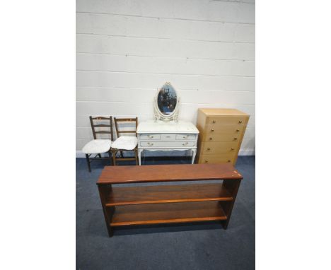 A CREAM FRENCH DRESSING TABLE with an oval mirror and three drawers, width 96cm x depth 43cm x height 141cm x height of base 