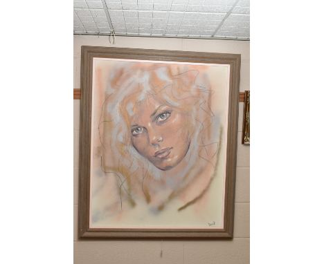 DAVID (20TH CENTURY) A PORTRAIT OF A FEMALE FIGURE WIITH BLUE EYES, signed bottom right, mixed media on canvas, approximate s