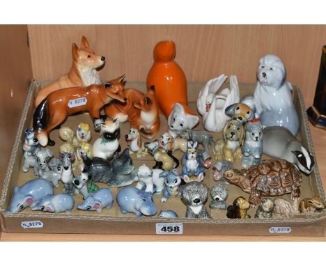 A GROUP OF ANIMAL FIGURINES AND WADE WHIMSIES, comprising two Wade Whimsies 'Happy Family' Hippos, three Elephants, Disney Ba