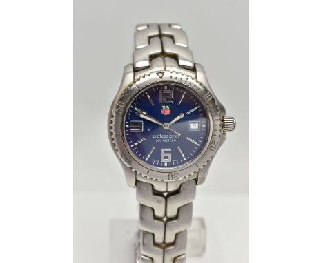 A TAG HEUER PROFFESSIONAL 200M QUARTZ WRISTWATCH, blue dial illuminous silver colour hourly applied markers, hands and second