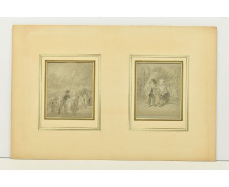 GEORGE ROBERT LEWIS (1782-1871) TWO SKETCHES DEPICTING FIGURES, the first has a male figure holding up a crucifix before a gr