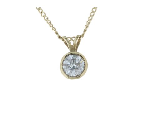 A beautiful natural round brilliant cut diamond set in a 18k yellow gold rubover setting.

This pendant is of a very substant