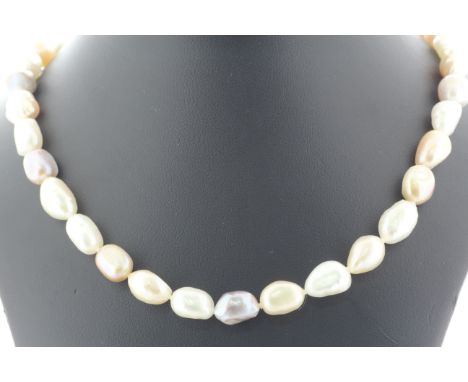 Baroque shaped 8.0 - 8.5mm freshwater cultured pearl necklace.
Pearl quality AAA. This necklace is 26 inches long. Item Speci