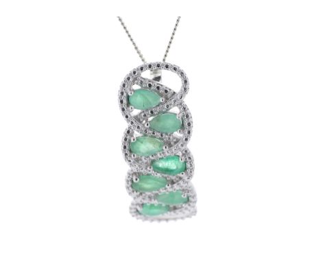 Sterling silver emerald pendant, set with seven pear shape emeralds. This pendant comes with a free chain. Item Specification