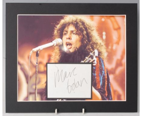 Marc Bolan, a colour photograph of the T-Rex musician with applied signature in black ink on white paper, sold with a letter 