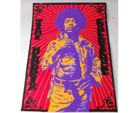John Judkins, 20th century, Jimi Hendrix Experience original artwork poster in purple and yellow on a red backround, signed i