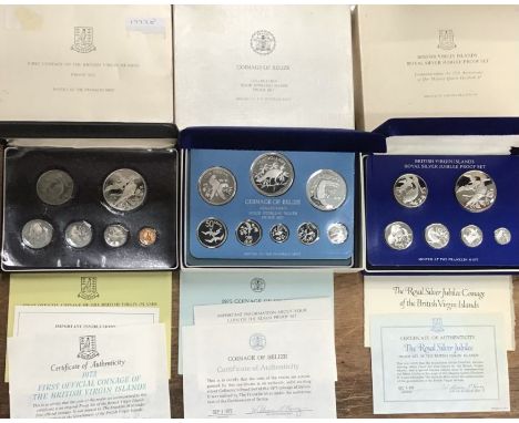 British Territory Proof Coin Sets of British Virgin Islands 1973 First Coinage, Belize 1975 Silver Proof set and Virgin Islan