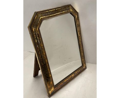 Hallmarked silver mirror set within an engraved frame, overall 45.5 long, x 36 cm wide, backed on wooden stand (condition - s