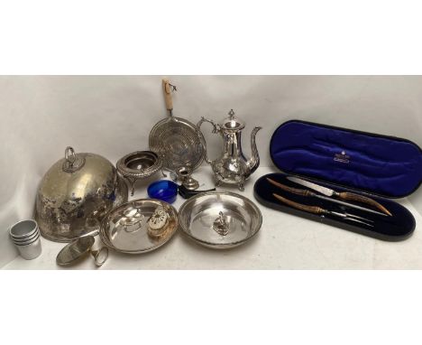 Qty silver plate, a part Mappin &amp; Webb carving set etc