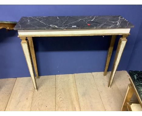 Gilt &amp; cream painted console table with black veined marble top 100cm W x 30cm D x 80cm H &amp; a similar small occasiona