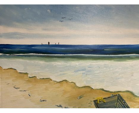GEORGE S WISSINGER C20th, oil,  Seascape with small boat, 39 x 49cm, framed, Condition: Good 