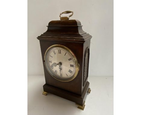 Mid C19th mahogany bracket clock. 42cm H max. Condition: General wear, back door frame broken &amp; window missing. With key 