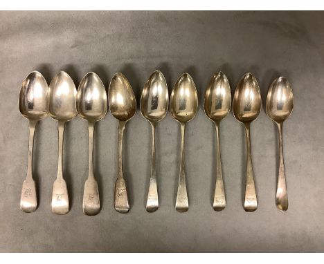 9 various dates and makers Hallmarked Silver dessert spoons, approx 8ozt
