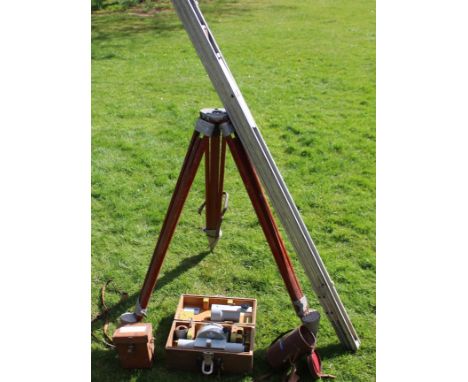 Selection of 20th Century surveying equipment to include Tripod, Measuring Staff and Carl Zeiss Theodolite.&nbsp;