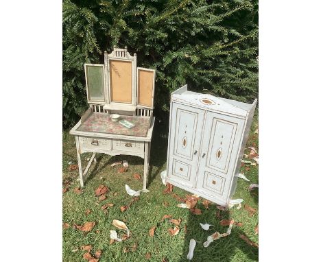 French wooden 1908-1911 Painted dolls robe and dressing table, condition worn but Items that require some restoration as unus