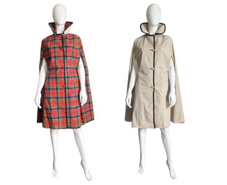 A fully reversible 1960s cloak or cape with tartan to one side and classic mac fabric to the other,&nbsp; a 1960s cocktail dr
