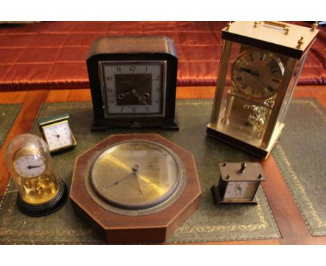 
Collection of clocks including mechanical and quartz movements + A E &amp; Co Barometer, All sold as untested.