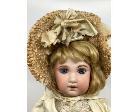 Antique French 18&rdquo; Jumeau doll 1907 &nbsp;doll with blue glass spiral eyes 18&rdquo; tall , slight open mouth , in old 