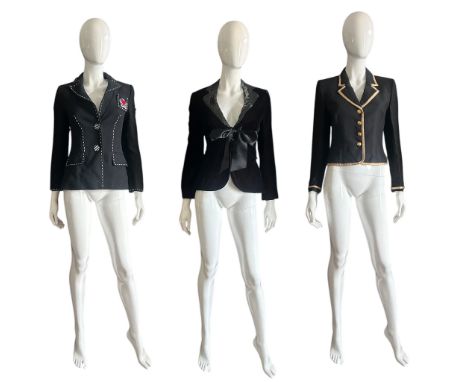 A group of 9 Rena Lange jackets, late 20th and early 21st century to include one in a shot claret velvet with sequinned colla