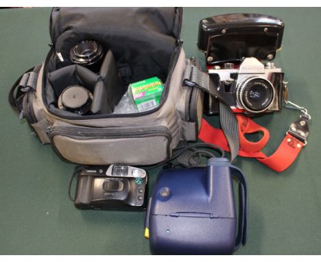 Collection of vintage camera equipment to include Pentax 35mm camera &amp; lenses Polaroid and other camera.