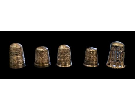 A collection of five silver thimbles.
To Include two by Charles Horner circa 1900 - 1911
Two by Henry Griffiths and Son 1905 
