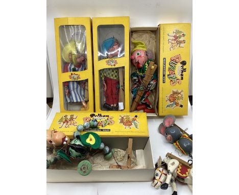Vintage Pelham Puppet Toys &nbsp;1960s to include, a Boy and a girl and. Baby dragon and a Clown, together with a small mouse