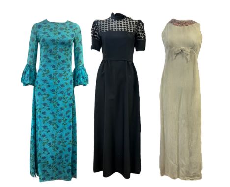 A group of 1960s fashion to include an early 60s cocktail dress with zipper front and braid detail by Spectator of Mayfair, a