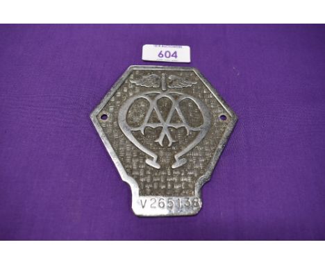 A commercial motor car engine badge for the AA