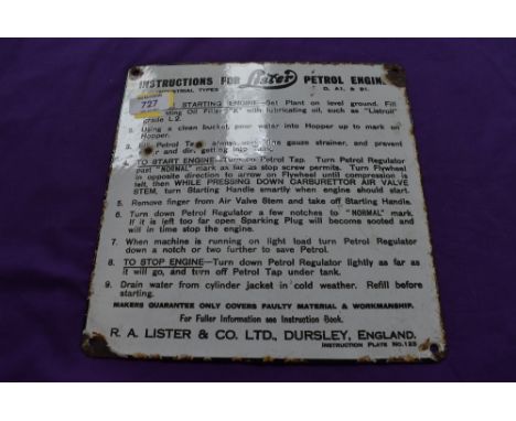 A vintage garage sign for Lister Engine Instructions