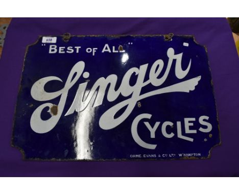 A genuine double sided enamel garage or shop sign for Singer Cycles in good condition
