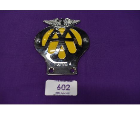 A small size motor cycle engine badge for the AA