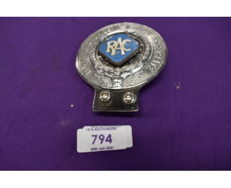 A vintage motor car engine hood badge for RAC