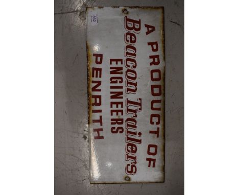 A vintage garage local interest enamel sign for Beacon Trailers Penrith